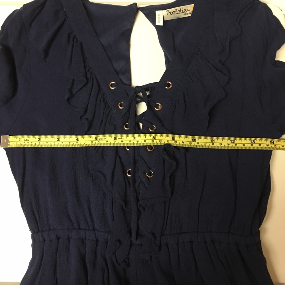 Size small navy blue lace up romper - Picture 6 of 8